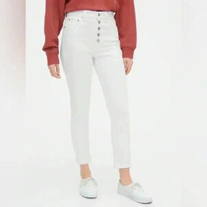 Gap High  Rise Slim Straight Leg Cigarette Jeans Button Fly White Denim Size 26